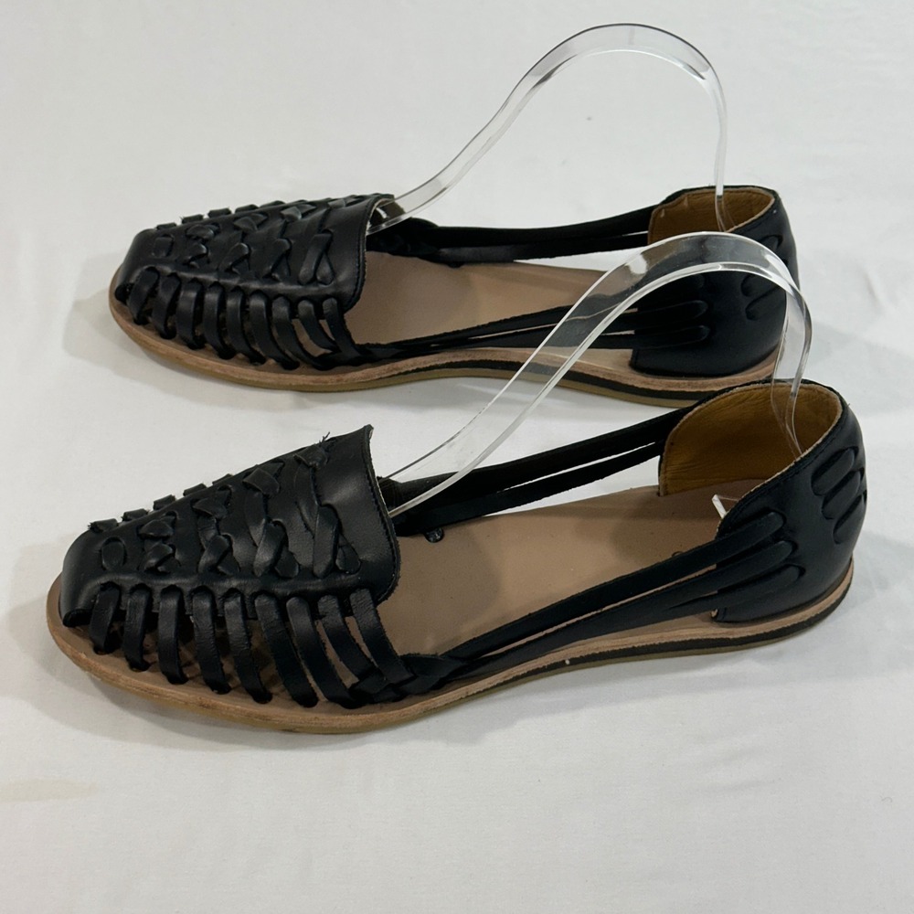 Nisolo Huarache Sandals Womens 8.5 Black Woven Leather Slip On Flats Mexico